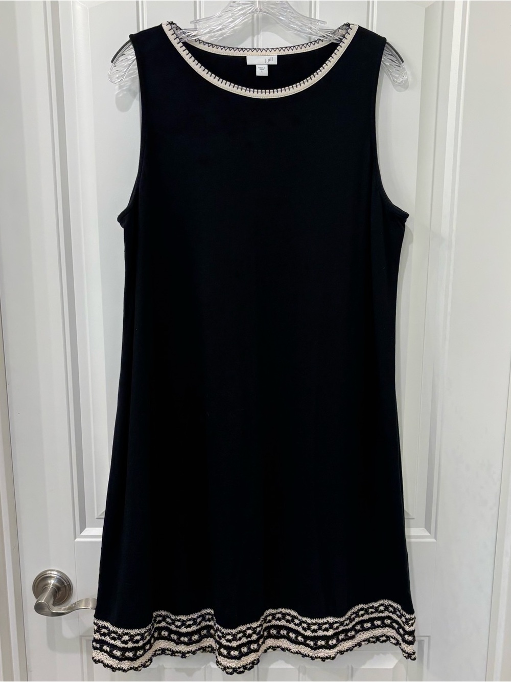 J. Jill Women’s Black Cotton Sleeveless Shift Dress w/ Crochet Trim Size L